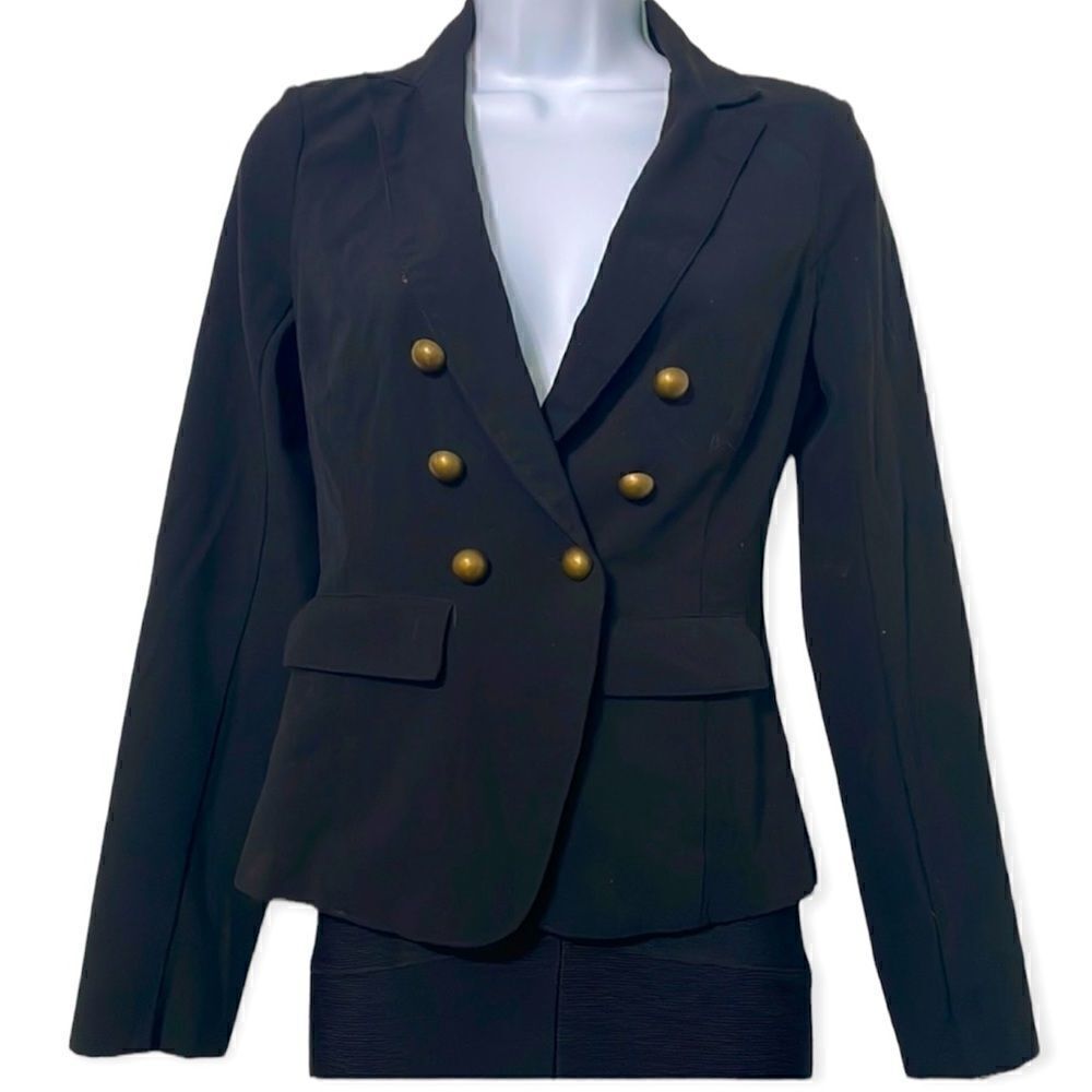 Guess Black Double Breasted Fitted Blazer with Gold Button Detail Size XS